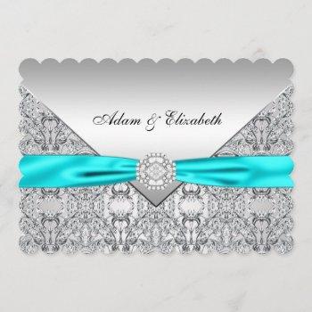 Small Elegant Silver And Teal Blue Lace Wedding Front View