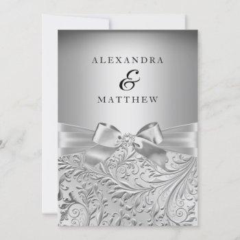 Small Elegant Silver Bow Silver Leaf Swirl Wedding Front View