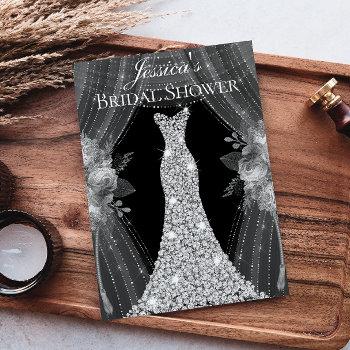 elegant silver curtains dress bridal shower invite