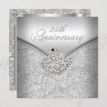 elegant silver damask white swan 25th anniversary invitation