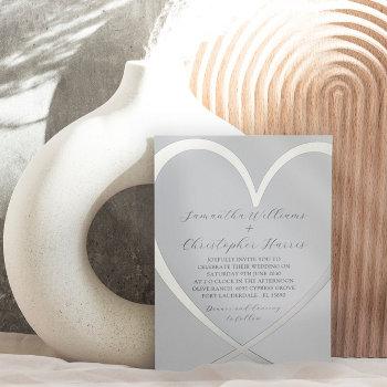 elegant silver foil heart dusty blue wedding  foil invitation