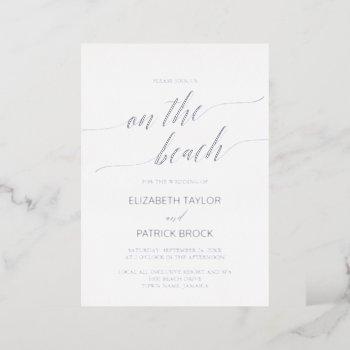 elegant silver foil on the beach wedding foil invitation