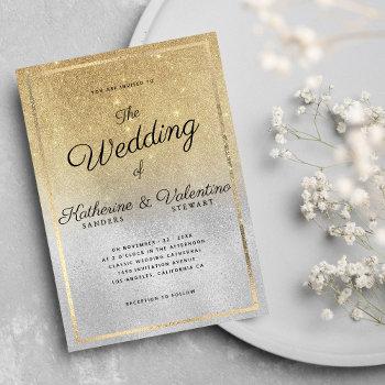 elegant silver gold glitter gradient photo wedding invitation
