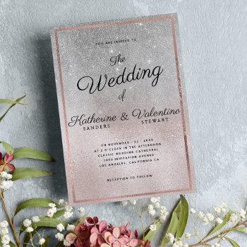 elegant silver pink glitter gradient photo wedding invitation