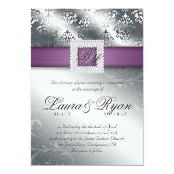 Small Elegant Silver Wedding Damask Jewels Purple Front View