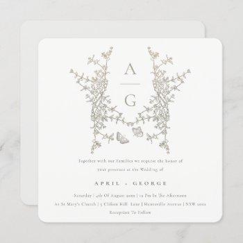 elegant simple botanical crest monogram wedding invitation