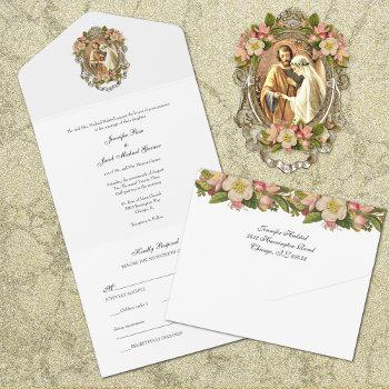 elegant simple gold catholic floral wedding  all in one invitation