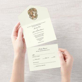 elegant simple ivory catholic floral wedding  all in one invitation