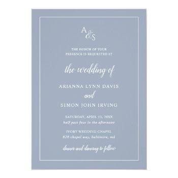 Small Elegant Simple Monogram Formal Dusty Blue Wedding Front View