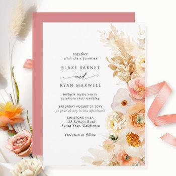 elegant, simple peach, blush, cream, coral wedding invitation