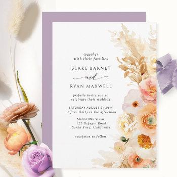 elegant simple peach, blush cream lavender wedding invitation