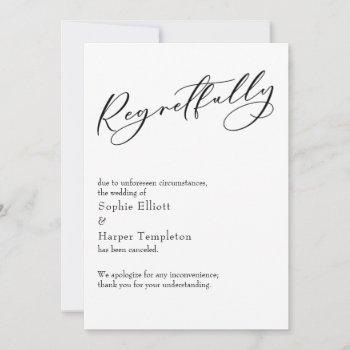 Small Elegant Simple "regretfully" Canceled Wedding Front View