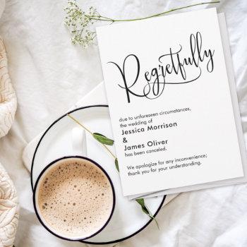 elegant simple "regretfully" canceled wedding card