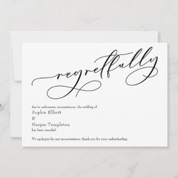 elegant simple "regretfully" canceled wedding card