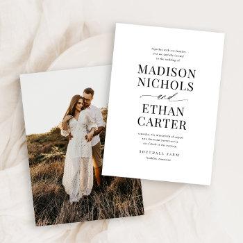 elegant simple script photo budget wedding invitation