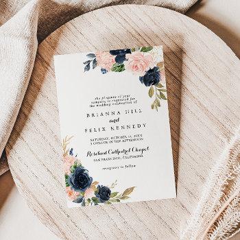 elegant simple winter floral traditional wedding invitation