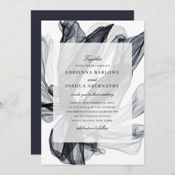 elegant smoky floral navy wedding invitation