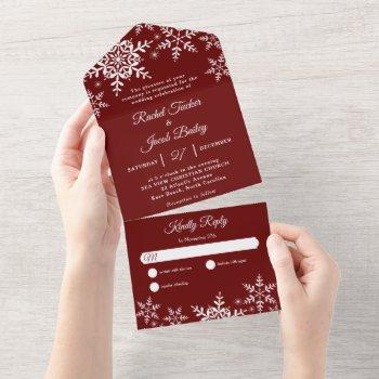 elegant snowflakes red christmas winter wedding all in one invitation