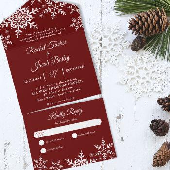Small Elegant Snowflakes Red Christmas Winter Wedding All In One Front View