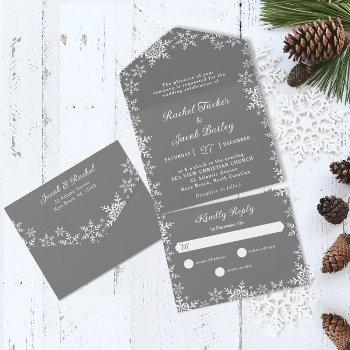 elegant snowflakes silver gray christmas wedding all in one invitation