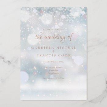 elegant snowflakes winter wedding foil invitation