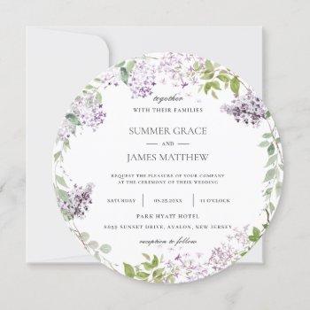 elegant soft lilac purple floral greenery wedding  invitation