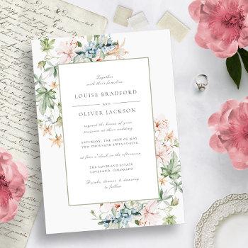 elegant spring watercolor floral border wedding invitation