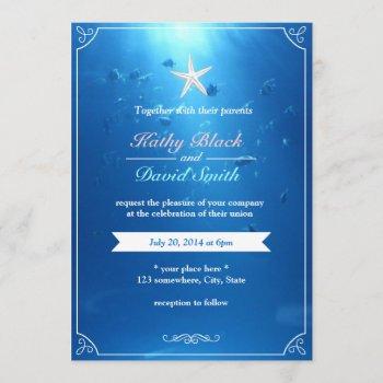 elegant starfish ocean blue wedding invitations