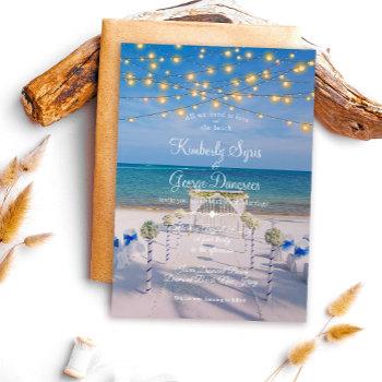elegant string lights summer beach arbor wedding invitation
