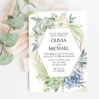 elegant succulent greenery wedding invitation