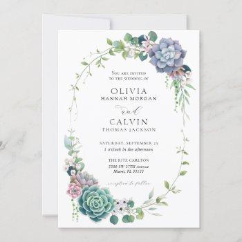 elegant succulent wreath wedding invitation