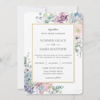 elegant succulents blush floral greenery wedding   invitation