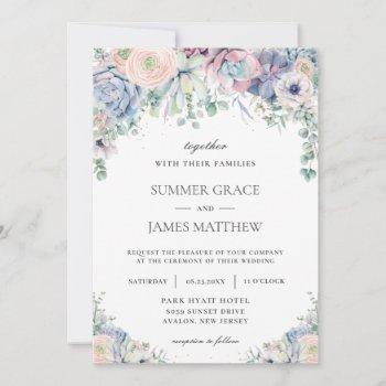elegant succulents blush floral greenery wedding  invitation
