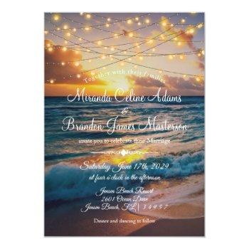 Small Elegant Summer Sunset Beach String Lights, Wedding Front View
