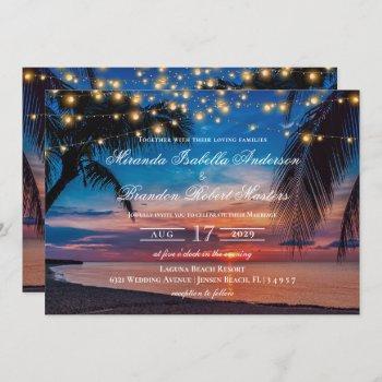 elegant summer sunset palm beach wedding invitation