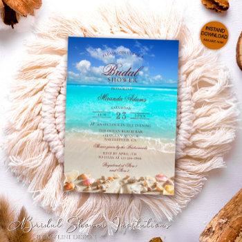 elegant summer tropical beach bridal shower invitation