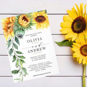 Small Elegant Sunflower Watercolor Modern Wedding Front View