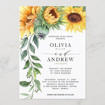 elegant sunflower watercolor modern wedding invitation