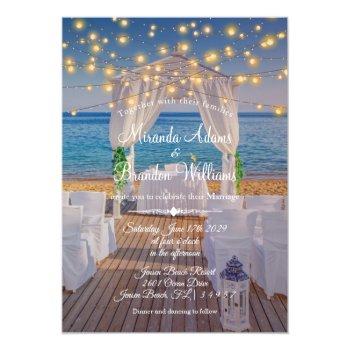 Small Elegant Sunset Beach String Lights Summer Wedding Front View