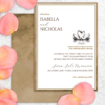 elegant swan lake autumn watercolor wedding  invitation