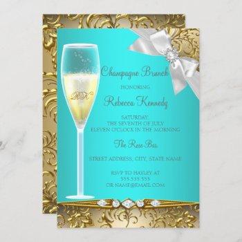 Small Elegant Teal Blue Gold White Champagne Brunch Front View