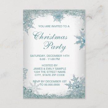 Small Elegant Teal Blue Snowflake Christmas Party Rsvp Front View