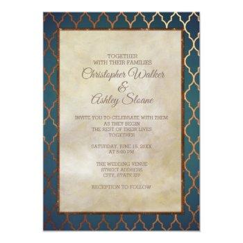 Small Elegant Teal Copper Wedding Invite Front View