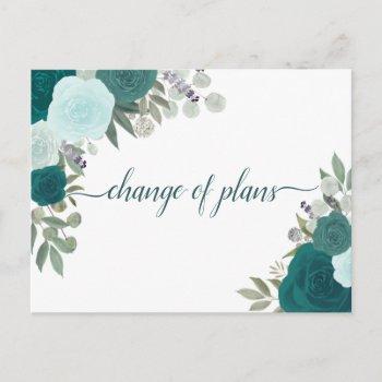 elegant teal roses change of wedding plans announcement postcard