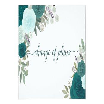 Small Elegant Teal Roses Change Of Wedding Plans Announcement Post Front View