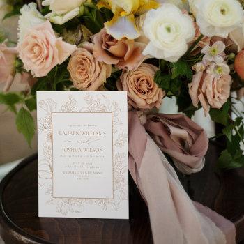 elegant terracotta floral line art wedding invitation