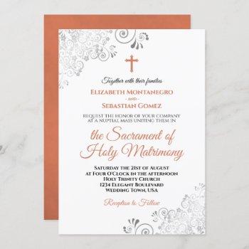 elegant terracotta & gray modern catholic wedding invitation