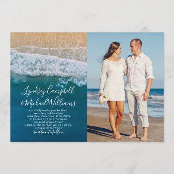 elegant tropical beach ocean photo wedding invitation