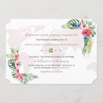 Small Elegant Tropical Floral Gold World Map Wedding Front View