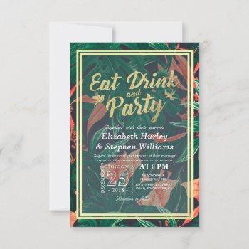 elegant tropical flower eat drink and let's party invitation